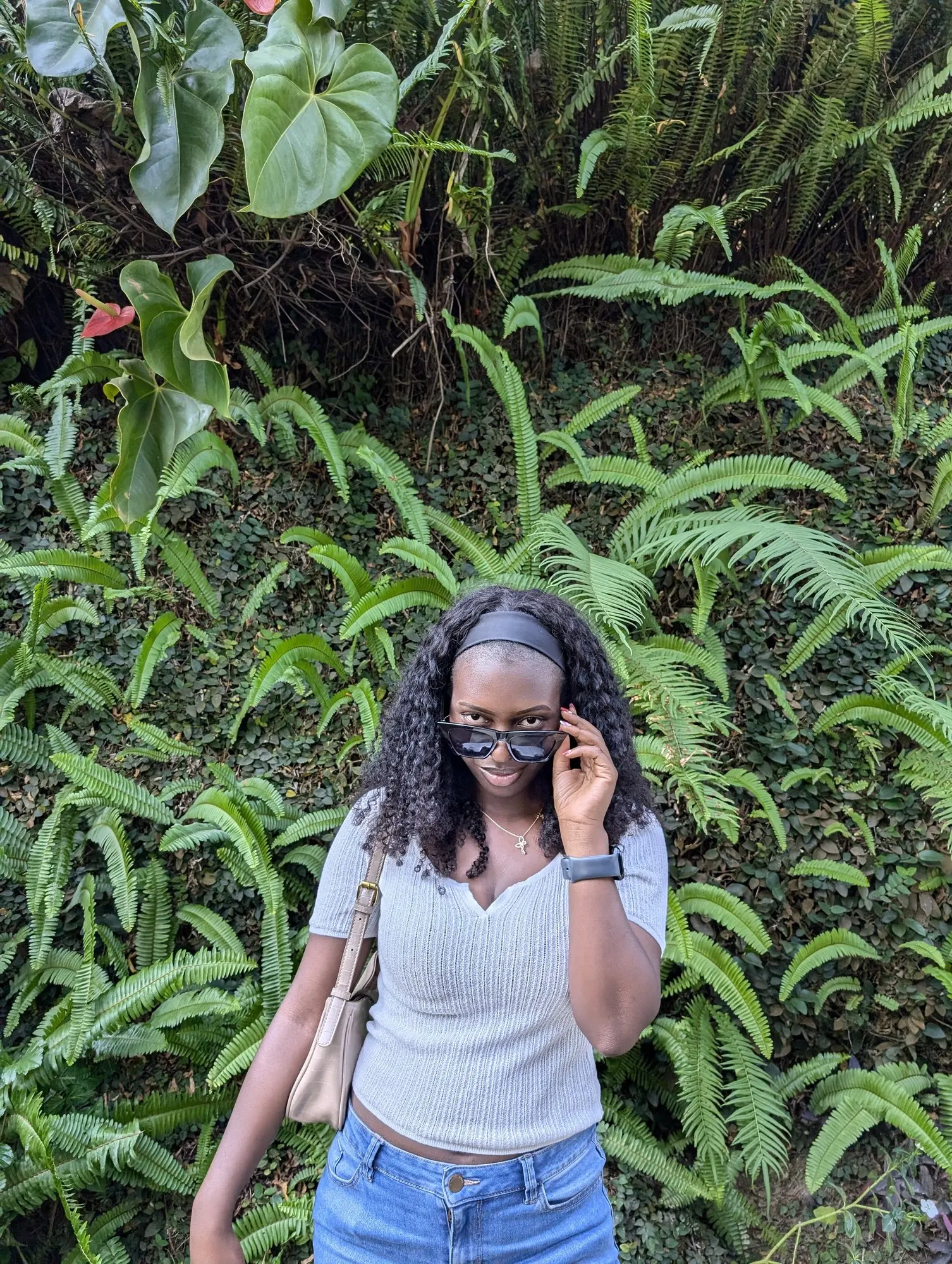 Greenery on the shore, sunglasses on duty.